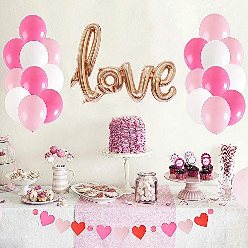 Decorations Kit Party Supplies - Sweet Gold Pink White Love and Heart Balloons Heart Banner Decoration Photo Background for Anniversary Wedding Birthday Baby Shower Celebrations and Party Supplies - Thumbnail 7