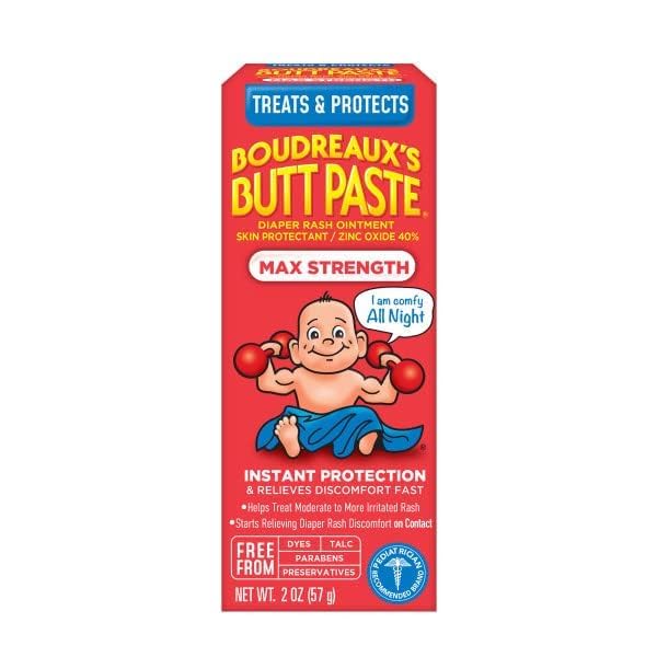 Boudreaux's Butt Paste Maximum Strength Diaper Rash Cream, Ointment for Baby, 2 oz Tube, 3 Pack