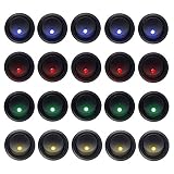 Carviya 20pcs 5Blue+5Red+5Green+5Orange Rocker Dot LED Light Round Toggle Switch Spst On-Off Control for Car,Truck, Race Cars, RV's, Marine, Heavy Duty Trucks, Off Road Vehicles, ATV's