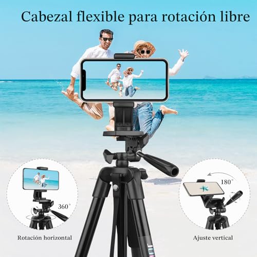 JOILCAN Tripod for High Mobile, 161 cm Selfie Stick Tripod with Remote Control, Portable Tripod with Mobile Phone Holder, Aluminum Mobile Tripod for iPhone Samsung Huawei Camera
