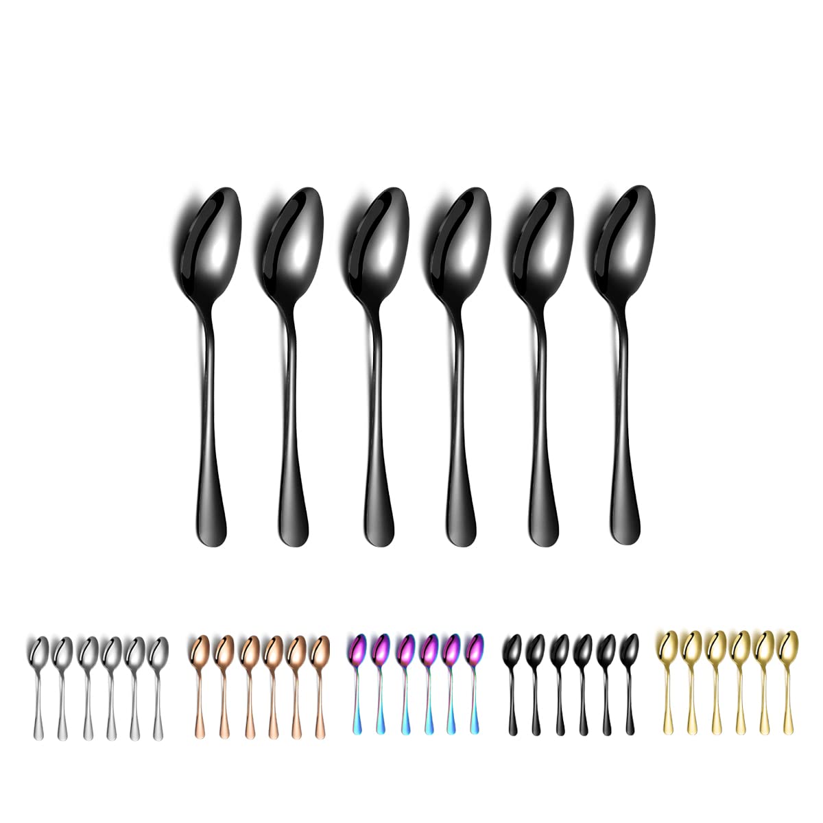 Black Coffee Spoons, Kyraton 13 cm Stainless Steel Teaspoons 6 pieces, Titanium Plated Black Soup Spoons, Dessert Spoons, Ice Cream Spoons, Tea spoons, Spoons Cutlery 6 Pieces