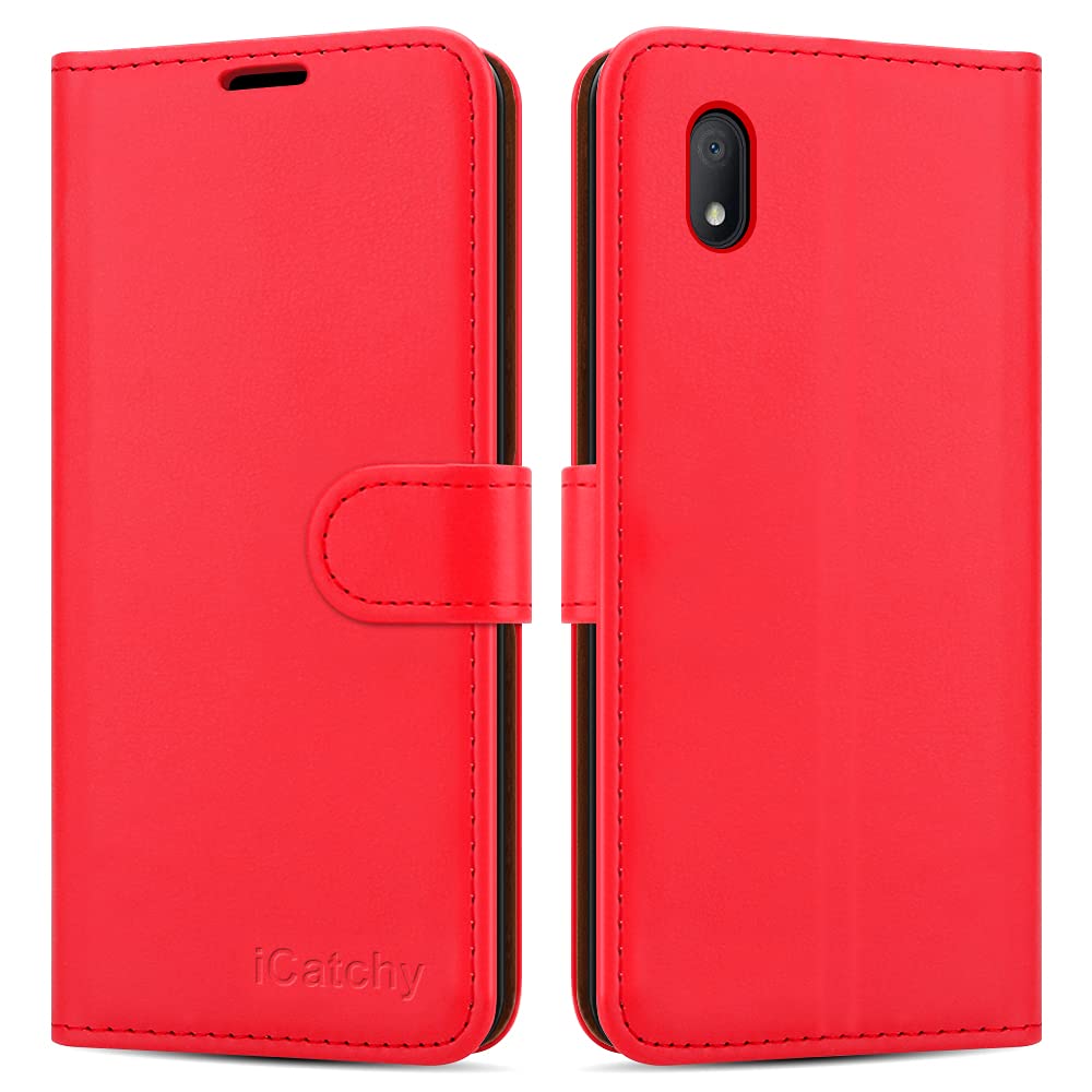 iCatchy for Alcatel 1B Case (2020) Leather Wallet Book Flip Folio Cover (Red)