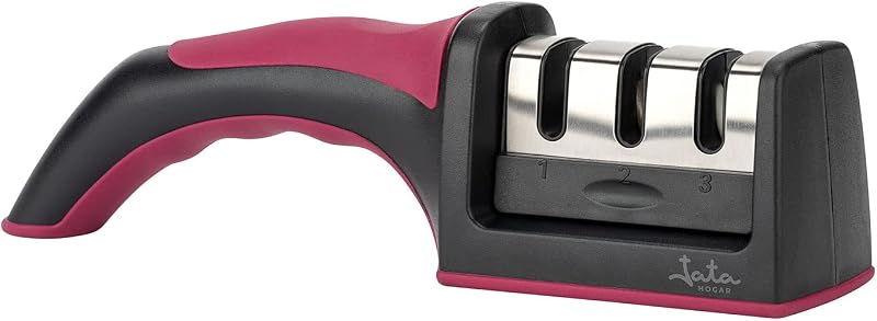 Jata HACC4541 - Afiador de Facas Profissional, Adequado para todos os tamanhos, 3 processos de afiação, Punho e base antiderrapantes, Manuseamento simples e confortável, Afiação eficaz