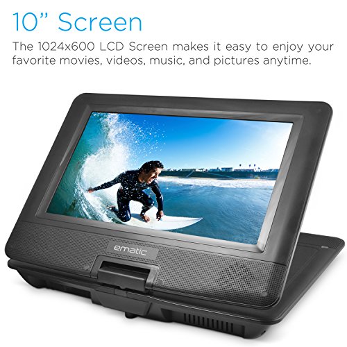 Ematic-10-Portable-DVD-Player-Swivel-Screen-with-Matching-Headphones-Car-Headrest-Mount-Black