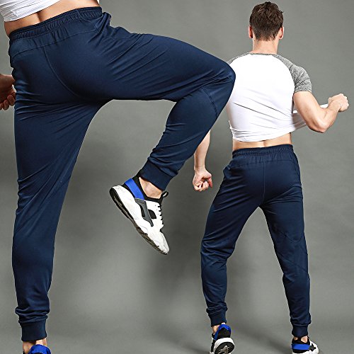 Gerlobal Mens Joggers Pants Active Casual Gym Workout Running Sweatpants With Zipper Pockets Blue,Small