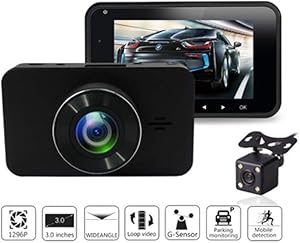 HUAXING Dash Cams for Cars Front and Rear with Night Vision, Car Camera with 8 Led Lights, 1296P Full HD Dual Lens Dash Cam, 3 Inches Large IPS Screen, 170 Wide Angle, Loop Recording