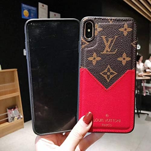 Phone Case for iPhone Xs MAX, Classic Monogram Vintage Style Elegant Fashion Designer with Card Holder Slot Case Cover iPhone Xs MAX -Red