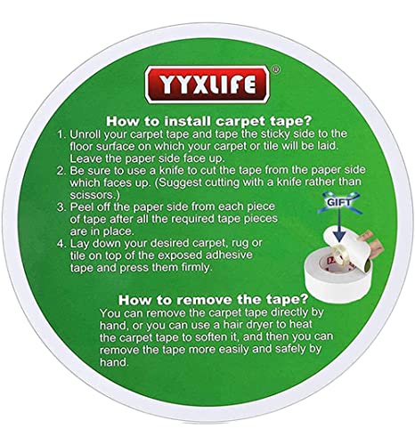 YYXLIFE Double Sided Removable Rug Tape - Carpet Adhesive for Hardwood Floors,Non Slip Anti Curling Floor Tape for Area Rugs,Mats,Carpets - No Residue Strong Hold for Tile, 2Inch x 10Yards,White
