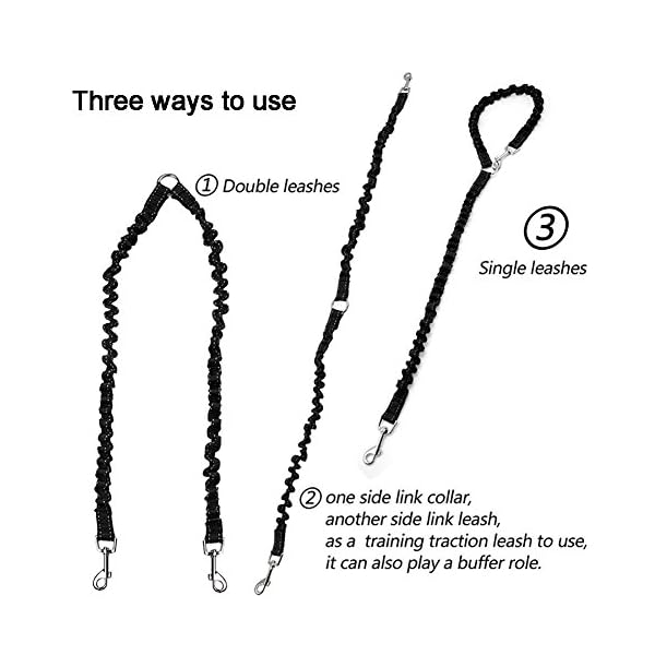 MEKEET-Bungee-Double-Dog-Coupler-Lead-No-Tangle-Two-2-Dog-Leash-and-Splitter-for-Walking-Puppy-Small-Medium-Large-dog-Black Bungee Double Dog Lead No Tangle Two 2 Dog Leash Coupler, For Walking Puppy, Small, Medium, Large dog, Adjustable 19.6…