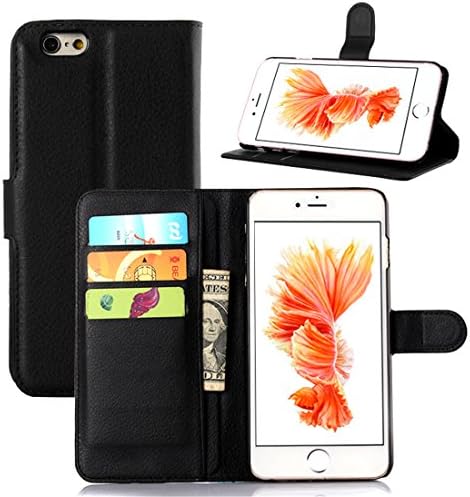 For iPhone 6 Plus / 6s Plus Premium Lychee(Litchi) Pattern Phone Case with Detachable Folio &amp; Strap (Black, iphone 6 plus /6s PLUS)