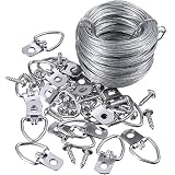 Jovitec Picture Hanging Kit 20 Pieces D-Ring Picture Hangers with Screws, Picture Hanging Wire, Supports up to 30 lbs (100 Feet)