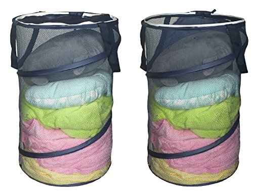 Mesh pop-up laundry hamper 2-pack, round laundry hamper with carr…