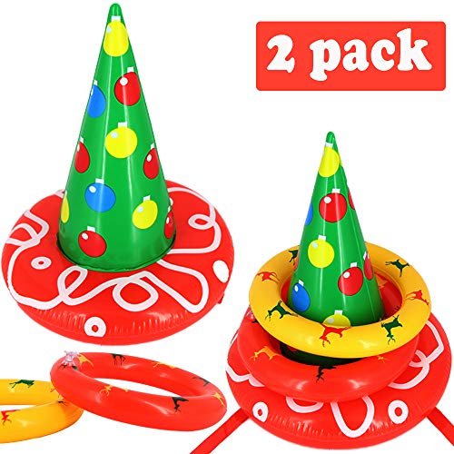 MeiGuiSha 2 Pack Inflatable Witch Hat Ring Toss Game Christmas Games for Kids Wearable or Placement Include 2 Hats & 8 Rings &1 Gift Bag (Christmas Light Bulb)