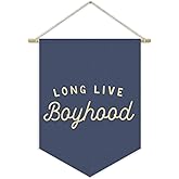 XYDEG Navy Blue Boy Room Decor,Long Live Boyhood Canvas Banner Nursery Playroom Wall Decor for Boys Bedroom Toddler Decorations Teen Boy Room Decor,Playroom Decor Wall Hanging Flag 15x11 Inch