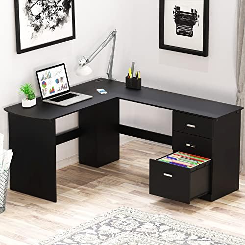 SHW LShaped Home Office Wood Corner Desk with 3 Drawers price in UAE