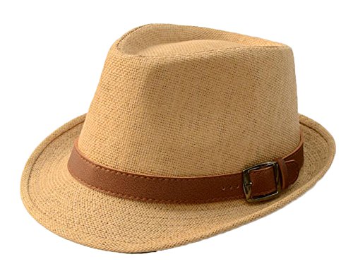 Straw Women Men Summer Travel Beach Fedora Hat - Thumbnail 2