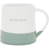 Pavilion Gift Company - Love You Coffee - 17 oz Organic Shaped Teal Dipped Stamped Letter Novelty Coffee Mug Tea Cup Espresso Latte Cappuccino Gift Neutral Home Modern Light Medium Dark Roast Coffee