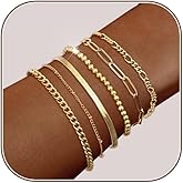 Luxval Gold Bracelets for Women 18K Gold Plated Stack Bracelet Jewelry Beaded/Paperclip/Satellite/Figaro/Snake/Cuban Link chain Bracelets Fashion Jewelry Accessories Gifts for Women Girls