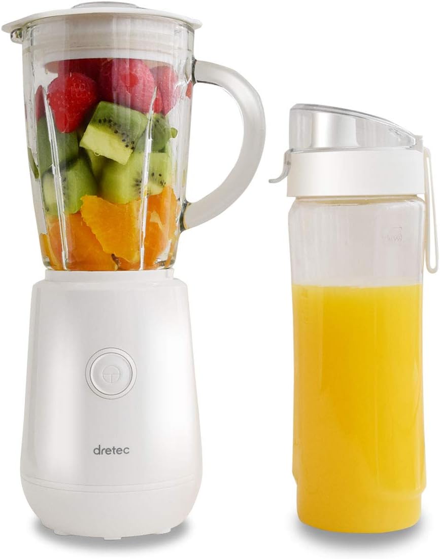 Amazon 19年新モデル ミキサー スムージー コンパクト ジューサー ブレンダー 氷も砕ける ドリンクキャップ付 離乳食 ボトル タンブラー 嚥下食 介護食 ホワイト Dretec ホーム キッチン