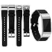 iGK Leather Replacement Bands Compatible for Fitbit Charge 2, Genuine Leather Wristbands New Black Flat-end with Metal Connectors