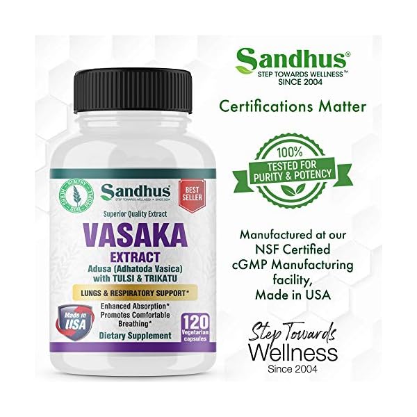 Vasaka Lungs & Respiratory Support Supplement with Holy Basil, Black