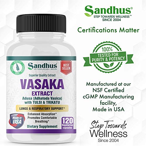 Vasaka Lungs & Respiratory Support Supplement with Holy Basil, Black