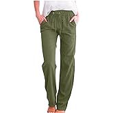 VBTAPA Linen Pants Women Spring Summer Dressy Casual High Waisted Pant 2026 Fashion Straight Leg Loose Trousers with Pockets