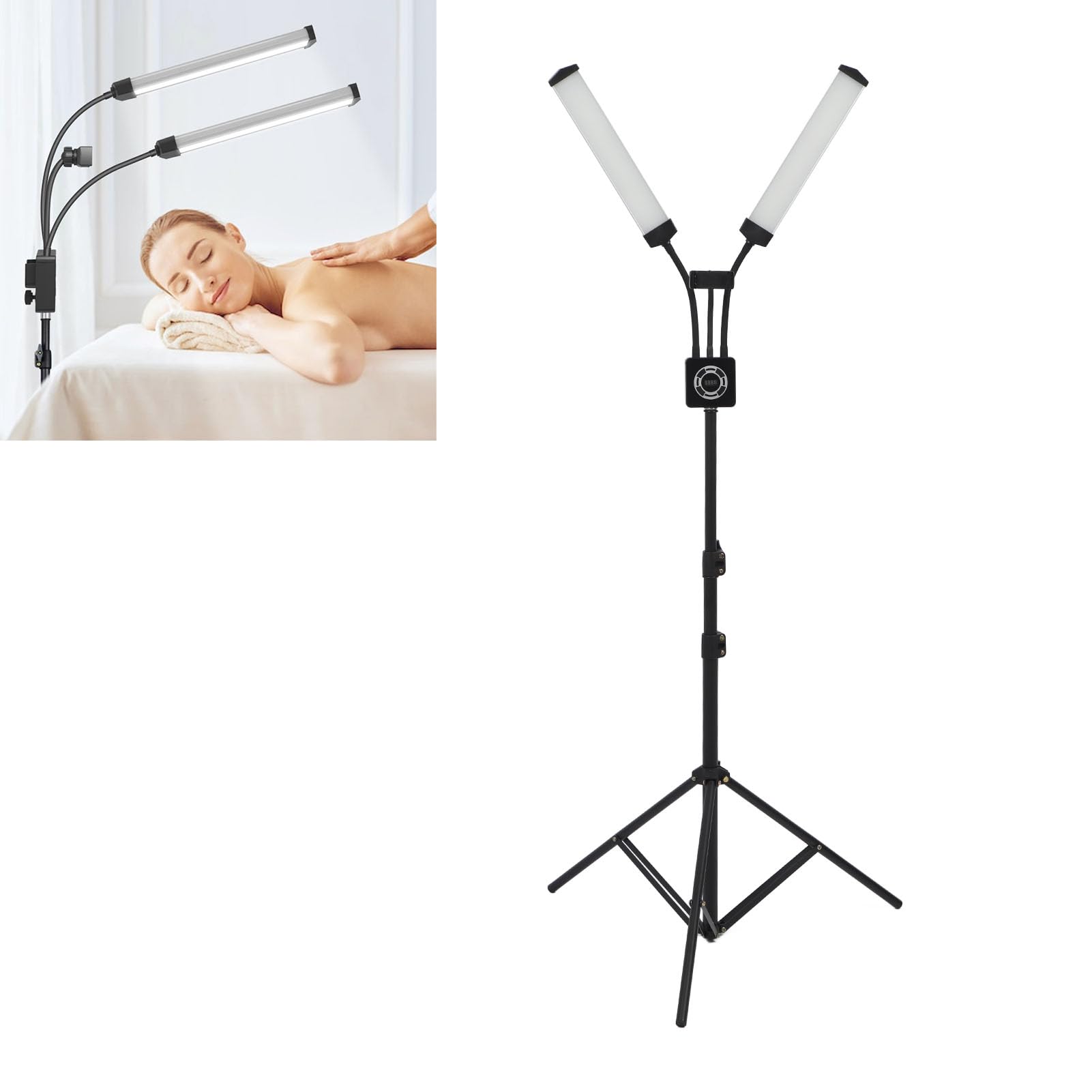 Double Arms LED Fill Light, 3200K-5600K, 3 Light Color Modes, USB Charging Port, Adjustable Arm, Photography Light for YouTube, Video Recording, Makeup (GB Plug)