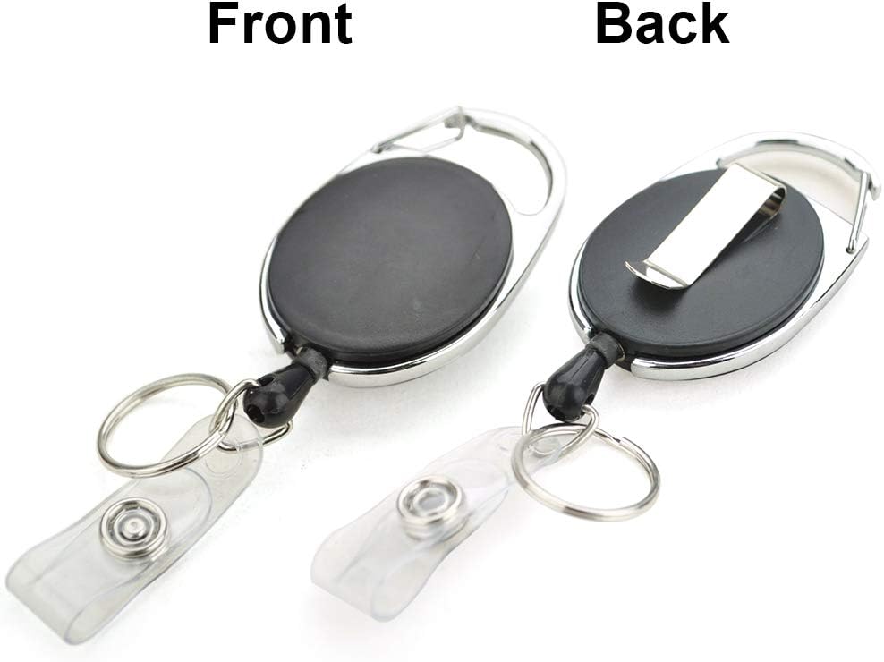GOGO 4 Packs Retractable Keychain Badge Holder with Carabiner Reel Belt Clip and Key Ring, Black - Image 3