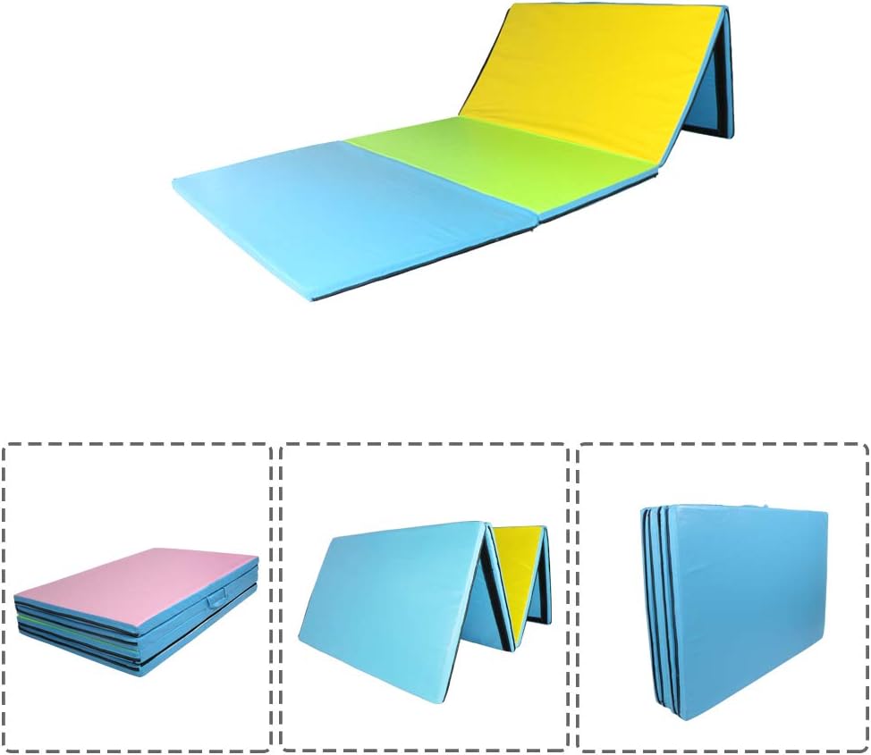 TOYEEKA Gymnastics Exercise Mats 6ft Long 4 Folding with High Density 2in Thick Foam Soft PU Leather Non Slip Surface Carry Handles for Gym Crash Tumble Track Yoga Pilates Floor Workout Equipment