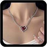 Allereyae Gothic Spike Heart Necklace Silver Curb Chain Necklaces Enamel Heart Pendent Necklace Thorns Hearts Choker Necklaces Exaggerated Statement Jewelry for Women