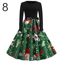 discountstore145 Christmas Dress,Vintage Casual A-line Flared Party Costume Long Sleeve Midi Dress Print Costume Fashion Party Swing Elegant Dress for Women Party Costume 8# XXL