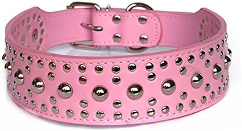 HOOTMALL Spiked Studded Dog Collar-Mushrooms Rivets Studded Adjustable PU Leather Dog Collar for Medium and Large Dog 2" Wide Pitbull Boxer German Shepherd Collar