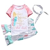 Little Girls Letters Feather T-shirt and Ruffle Cropped Pants Outfit