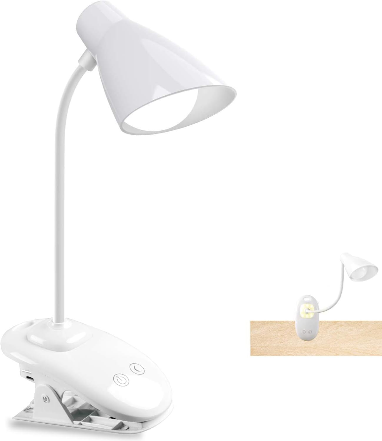 Yehior Clip Reading Light for Bed,Bedside Lamp with Night Light,USB Rechargeable,White,YH8030