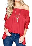 Relipop Women's Fashion Off Shoulder Tops Haft Sleeve Blouses Causal T-shirts (X-Large, Red)