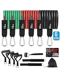 Resistance Bands Set, 6 Stackable Exercise Tubes Crossover Workout with 4 Foam Handles, Door Anchor, Legs Ankle Straps, Portable Workout Bands Carry Bag and Bonus eBook - 100% Life Time Guaranteed