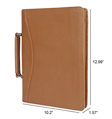 Professional Portfolio Compact Litchi Full-Grain Leather Organizer Zippered Handled Padfolio Case for iPad Pro 12.9,Microsoft Surface Pro3/4,MacBook Air/Pro11''-13'',Surface Pro (yellow)