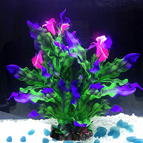 Tacobear Artificial Aquarium Plants Decor Plastic Fish Tank Plants Decorations Ornament Large Aquatic Plant for Aquarium(Purple)
