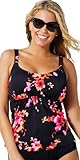 Beach Belle Women's Plus Size Poppies Flared Tankini Top