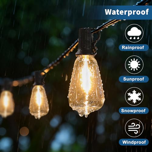 LangPlus+ 30M Solar Festoon Lights Outdoor Waterproof, 37+2 Shatterproof ST38 Edison Bulbs with 3 Lighting Modes, Outside Solar Powered String Lights for Backyard, Patio, Porch, Garden