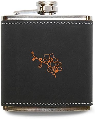 MODERN GOODS SHOP Orchid Flask - Stainless Steel Body With Grey Leather Cover - 6 Oz Leather Hip Flask - Made In USA
