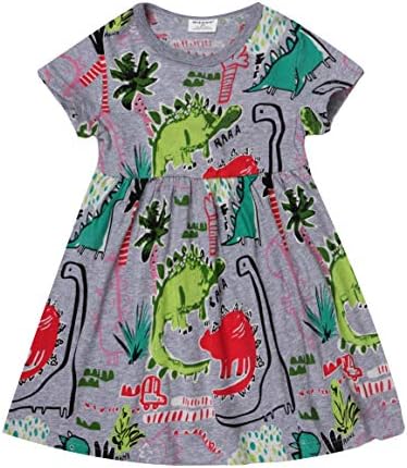 Gold treasure Baby Girls Summer Playwear Dresses Kids Nightgown Dress with Cartoon Dinosaurs