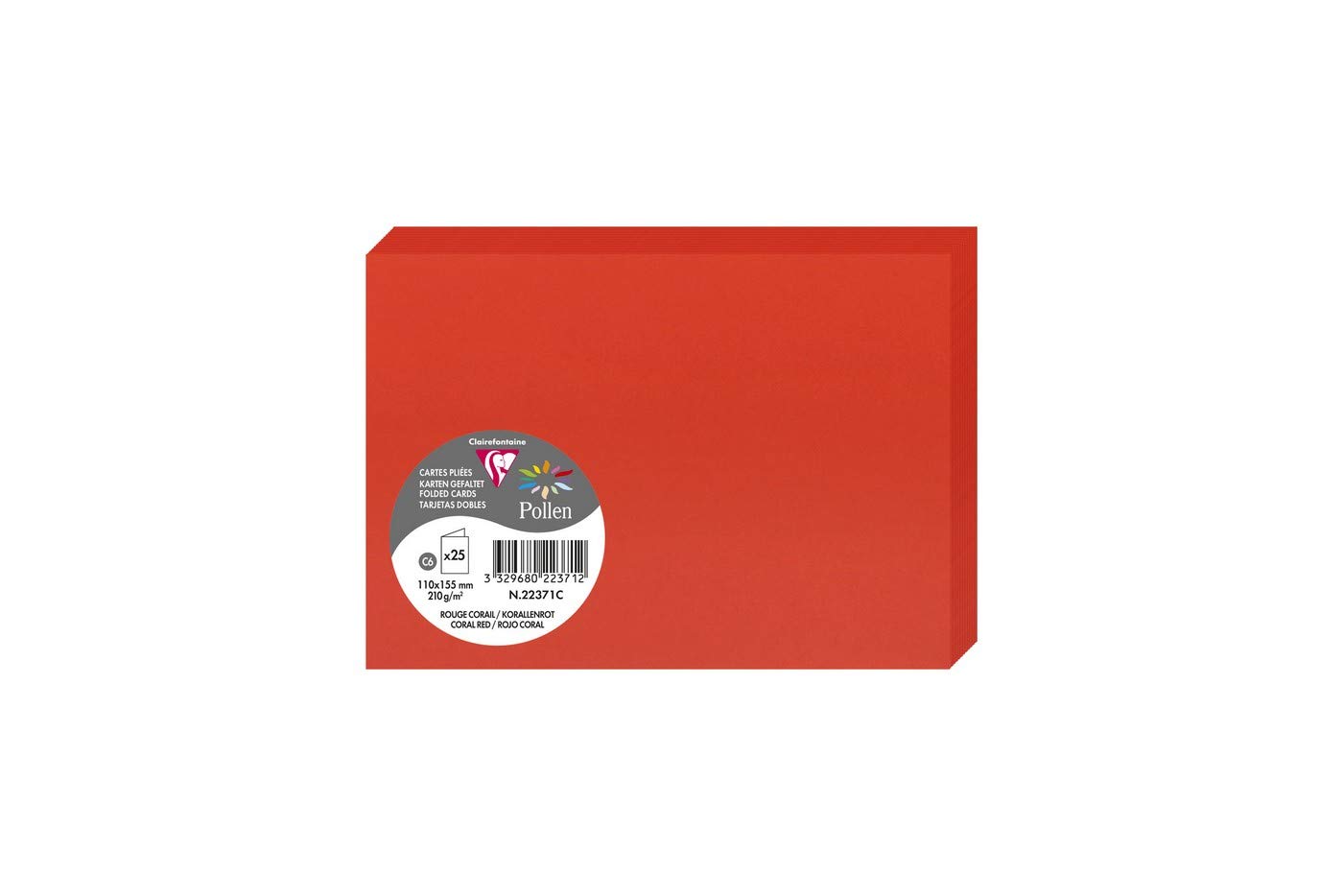 Clairefontaine 22371C Pack of 25 Double Cards Format C6 (11x15,5cm) 210gsm Coral Red Invitation Correspondence Cardboard Pollen range Smooth Premium Paper