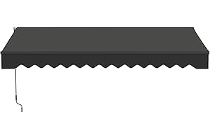 Aleko 10x8 feet Caribbean Style Manual Black Frame Awning, UV-Protected Sunshade Canopy with Hand Crank and Durable Steel Frame for Deck, Porch, Backyard - Onyx Black