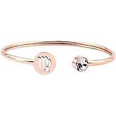Zuo Bao Simple Rose Gold Zodiac Sign Cuff Bracelet with Birthstone Birthday Gift for Women Girls