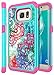 S7 Edge Case, Galaxy S7 Edge Case, Style4U Hawaiian Flower Studded Rhinestone Crystal Bling Hybrid Armor Case Cover for Samsung Galaxy S7 Edge with 1 Style4U Stylus [Hawaiin Flower Teal/Hot Pink]