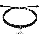 Sportybella Field Hockey Bracelet – Black Adjustable Rope Bracelet with Silver Field Hockey Sticks Charm – Team Jewelry, Gifts for Field Hockey Players & Coaches