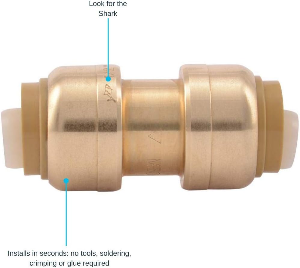 SharkBite U008LFA Straight Coupling Plumbing, 1/2 Inch, Pex Fittings, Push-to-Connect, Coupler, Copper, Cpvc - Pipe Fittings - 