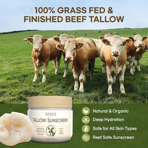 Dersie Tallow Sunscreen SPF 30 – Mineral UV Defense with Non-Nano Zinc Oxide – Face & Body Sun Protection for Adults & Kids – with 100% Grass-Fed Beef Tallow for Skin Comfort (2.1 oz)